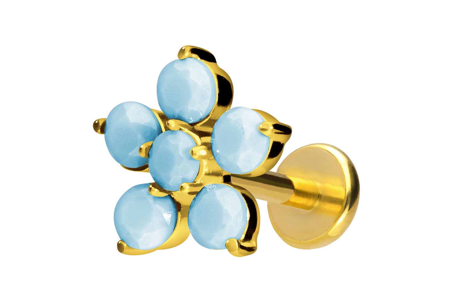 Titan Labret Piercing mit Push Fit BLUME + SYNTHETISCHE TÜRKISE
